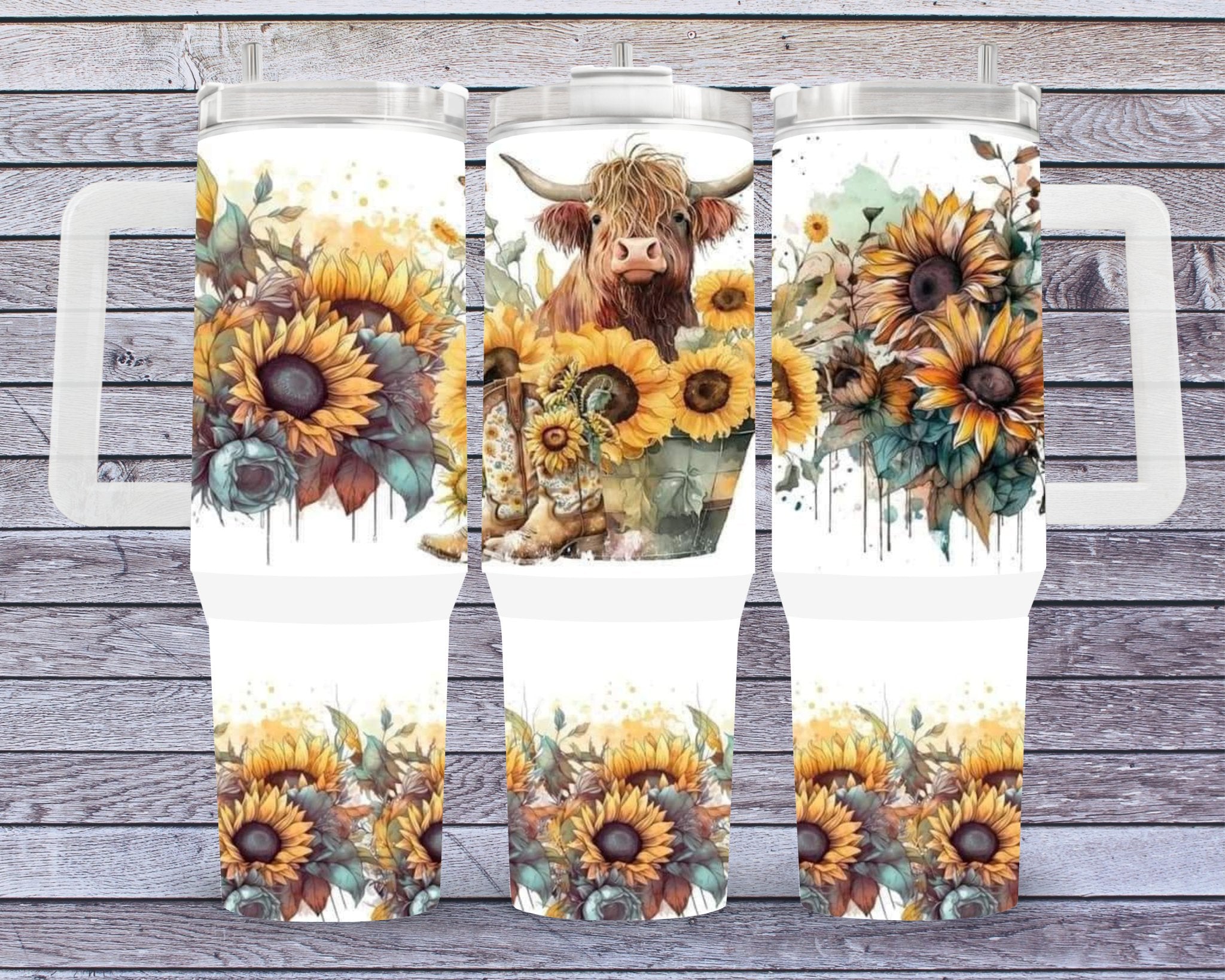 Highland Cow with Sunflowers 40 oz Stainless Steel Tumbler - roughramblings