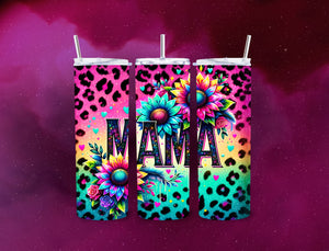 Pink and Teal Leopard Print Mama 20 oz Stainless Steel Tumbler - roughramblings