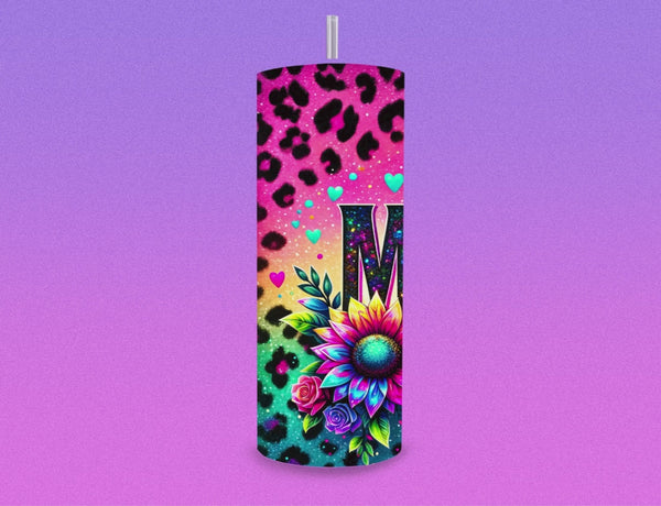 Pink and Teal Leopard Print Mama 20 oz Stainless Steel Tumbler