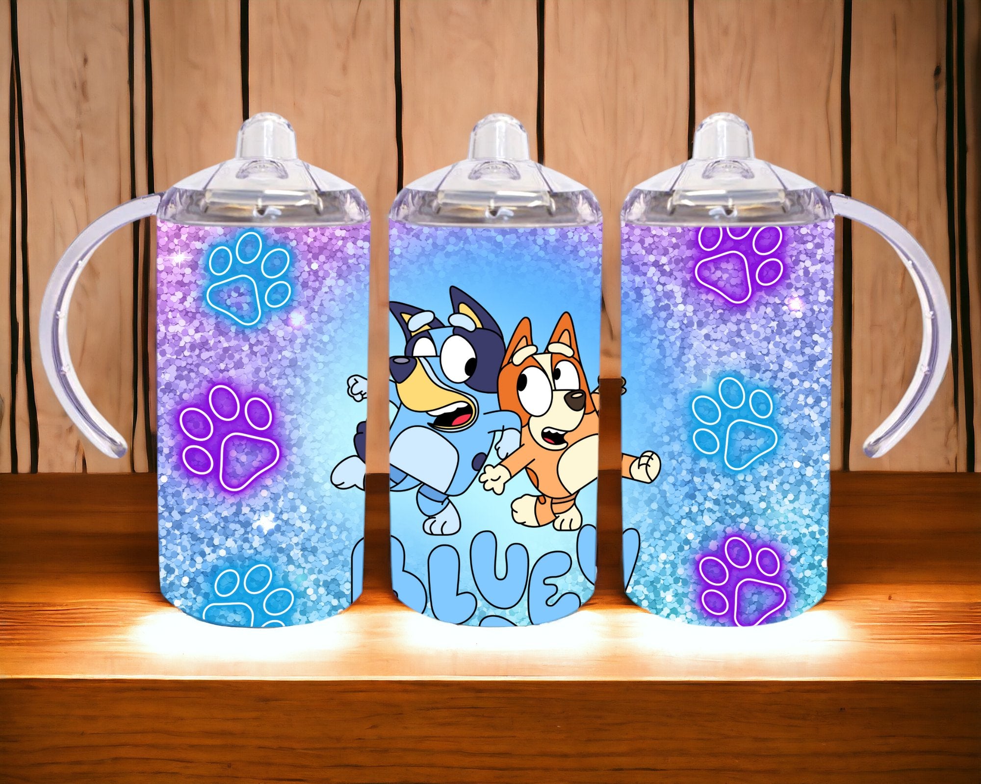 Glitter Pups Blue and Purple Paws Kids Cup - roughramblings